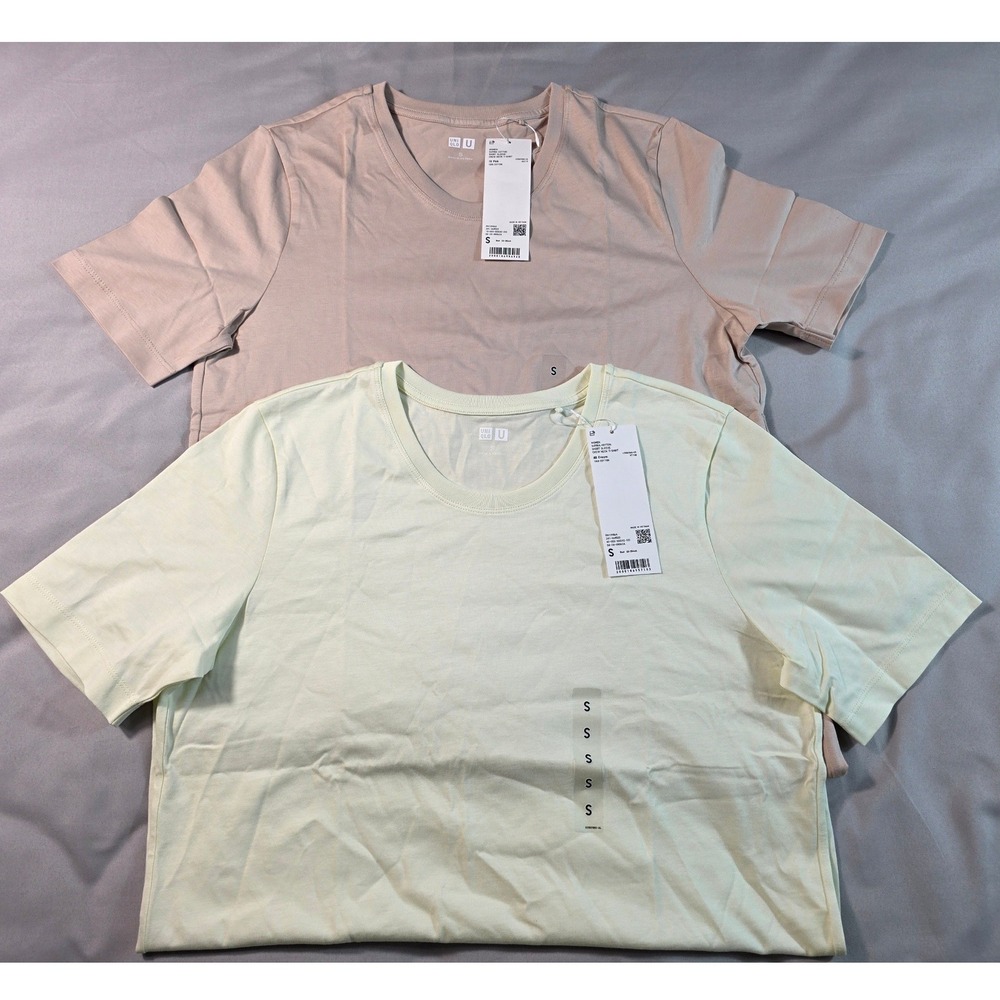Uniqlo U Supima Cotton Crew Neck T-Shirt Women Small Pink/Cream Lot of 2 NEW